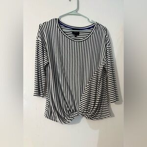W5 Black and White Asymmetrical Tie Front Blouse